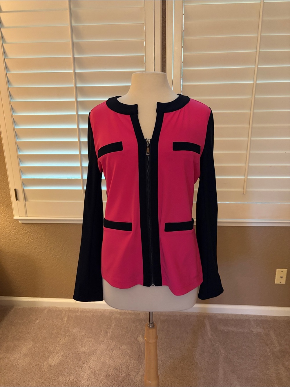 Boston Proper Hot Pink Top with Black Trim size M like new